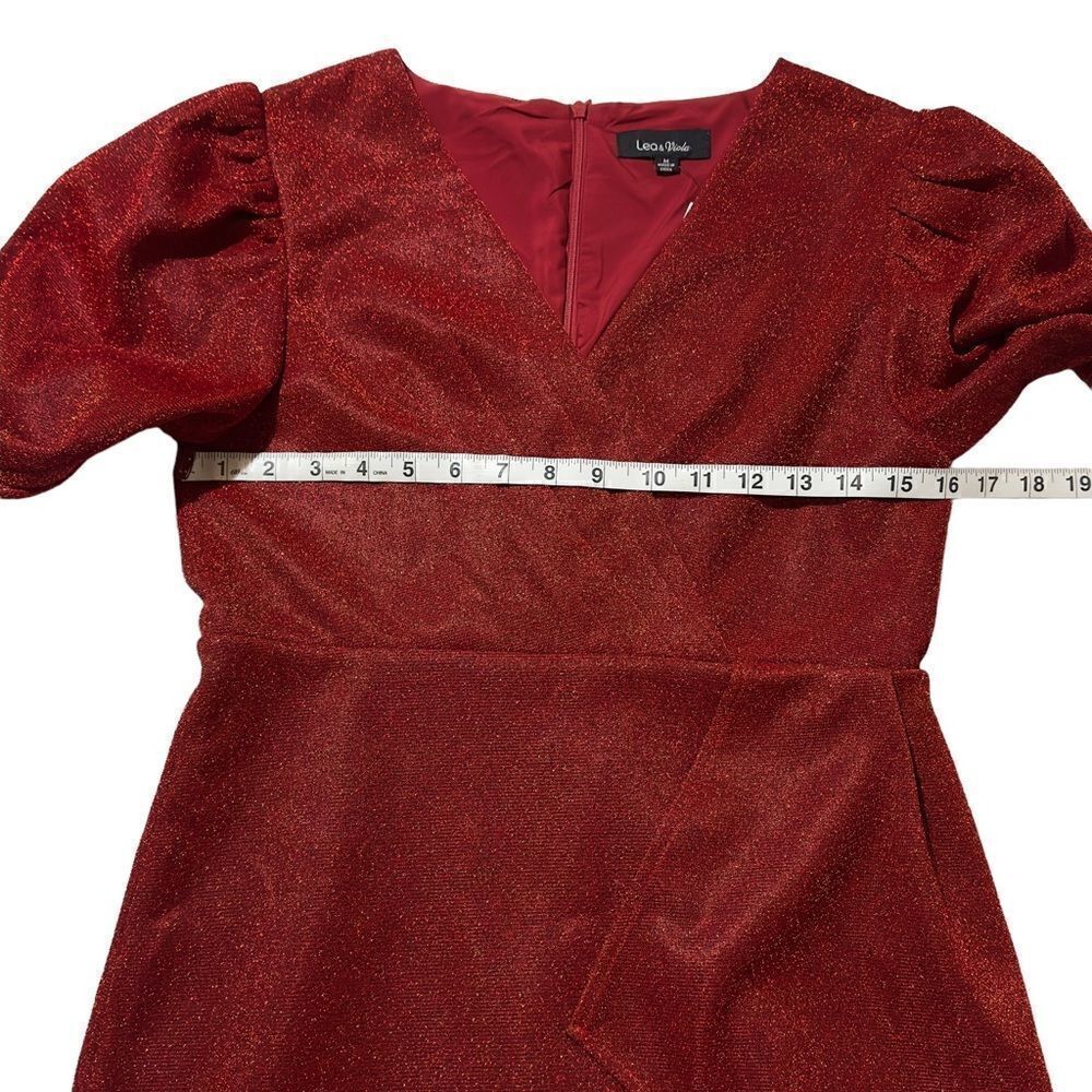 LEA & VIOLA Shimmer Overlay Dress Red MEDIUM - Picture 5 of 16